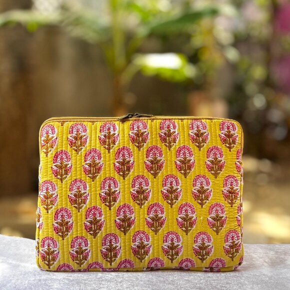 Eco-Friendly Cotton Fabric MacBook Air/IPad Sleeve Yellow - Picture 1 of 2